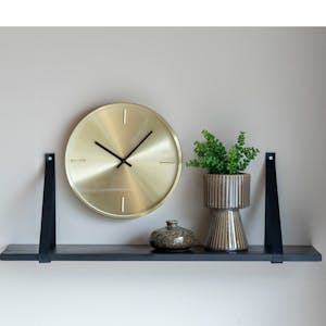 Etagère murale en bois et cuir noir 80 cm TALLINN